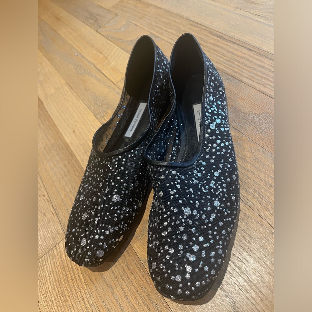 Emme Parsons High Throat leather-trimmed glittered mesh ballet flats Size 40/10